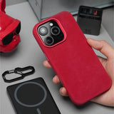 Luxury Shockproof Magnetic Fiber Leather Case For iPhone
