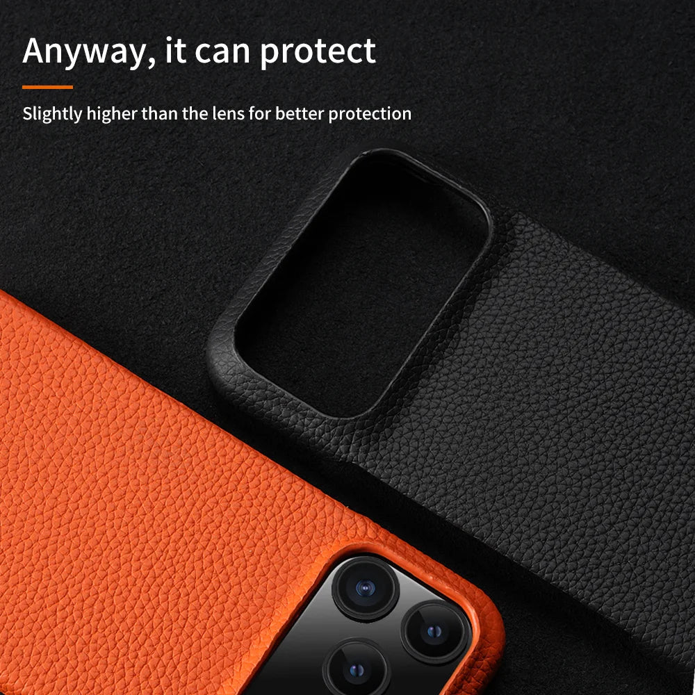 Natural Cowhide Leather Magnetic Case for iPhone