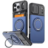 Slide Camera Hybrid Wallet Shockproof Magnetic Case For iPhone