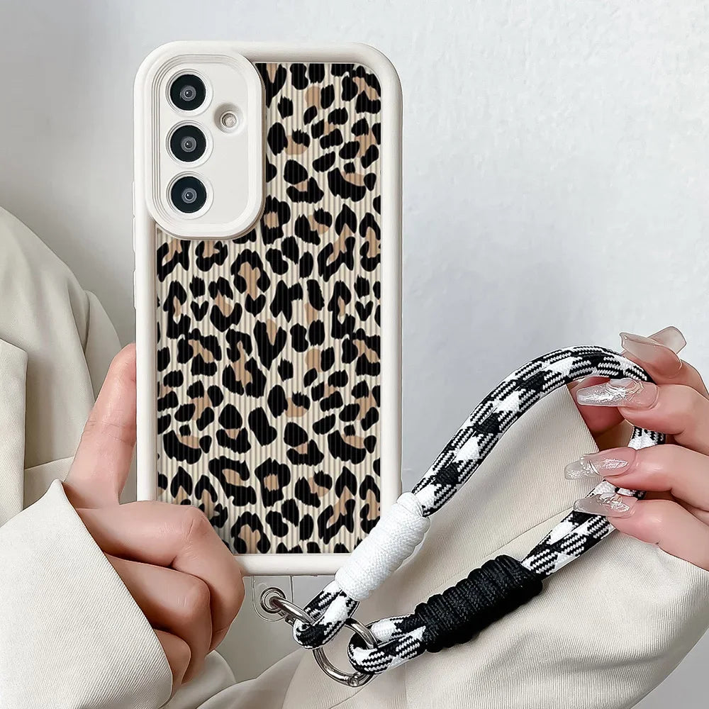 Leopard Wrist Chain Lanyard Case for Samsung