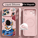 Magnetic Liquid Silicone Cartoon Astronaut Case For iPhone