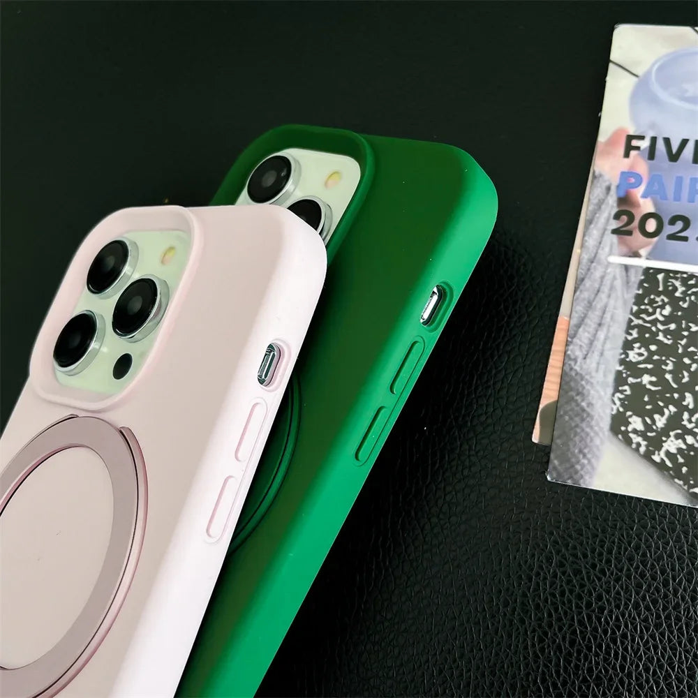 Magnetic Liquid Silicone Stand Case For iPhone