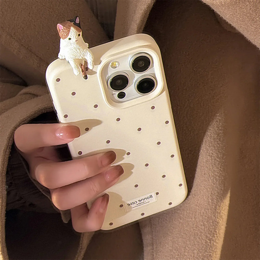 Cute 3D Cat Decorative Polka Dot Case for iPhone