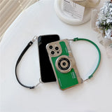 3D Retro Camera Graphic Phone Case PU Leather Strap For iPhone