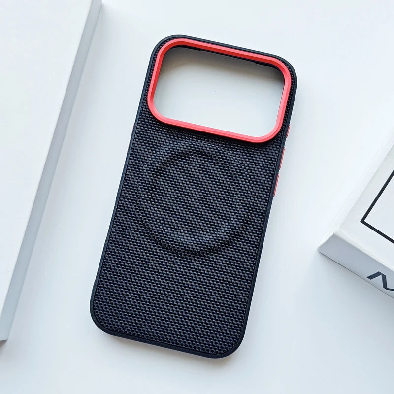 Magnetic Woven Leather Back Anti-Fingerprint Case for iPhone