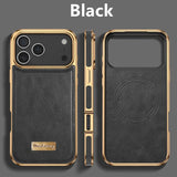 Leather Magnetic Attraction Metal Buttons Case For iPhone