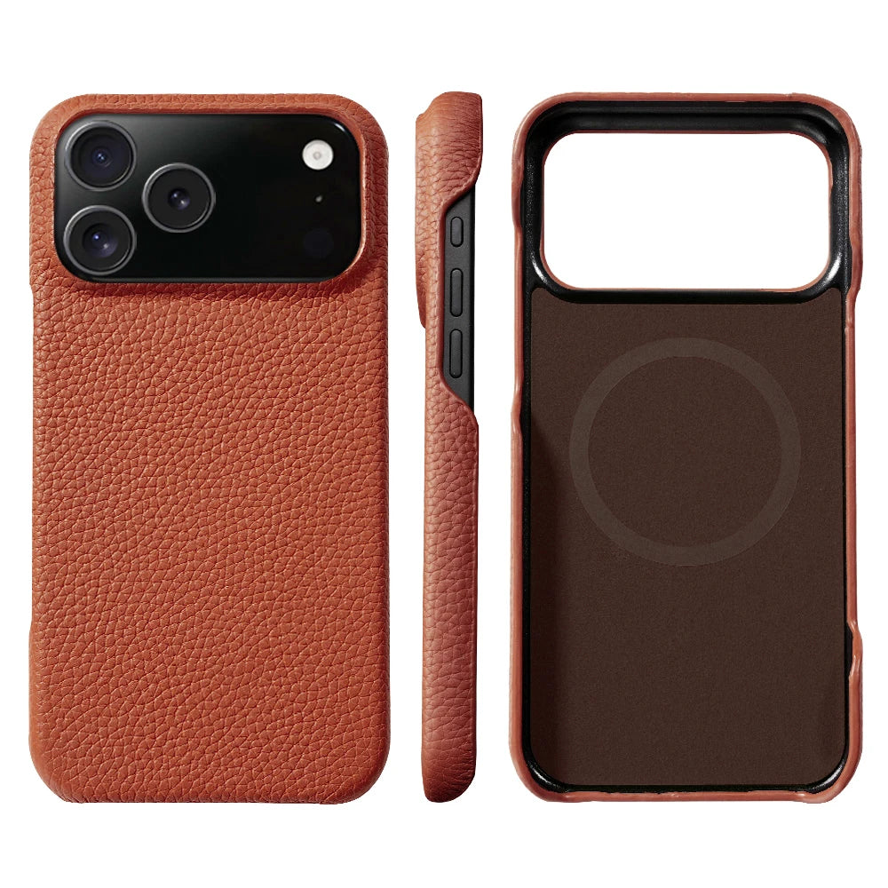 Natural Cowhide Leather Magnetic Case for iPhone