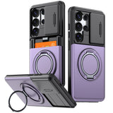 Slide Camera Protect Ring Holder With Card Armor Case For Samsung Galaxy