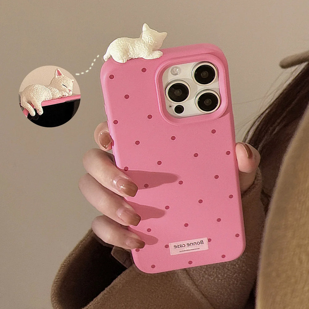 Cute 3D Cat Decorative Polka Dot Case for iPhone