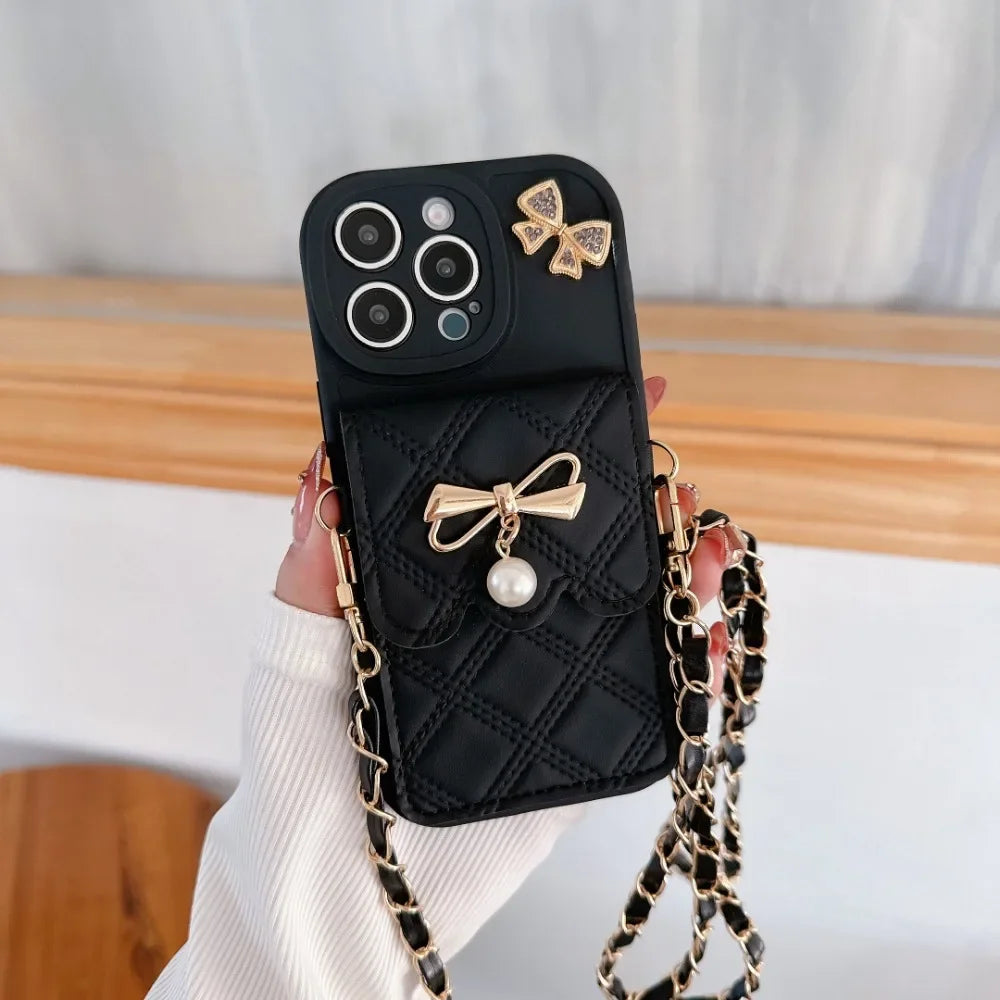 3D Bowknot Crossbody Card Holder Wallet Case For iPhone