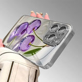 Purple Crystal Cherry Pattern Electroplated Glass Case For iPhone