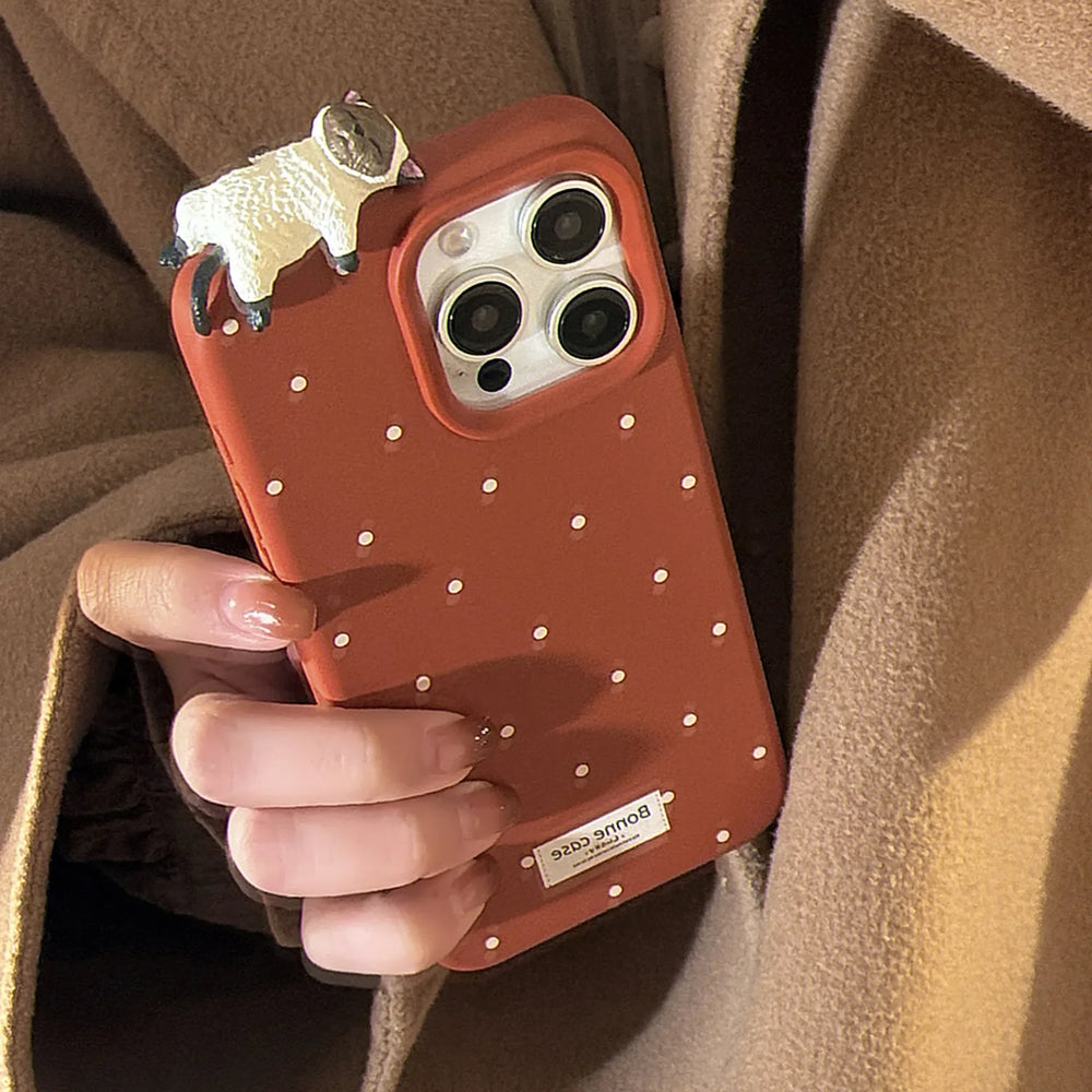 Cute 3D Cat Decorative Polka Dot Case for iPhone