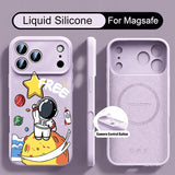 Magnetic Liquid Silicone Cartoon Astronaut Case For iPhone