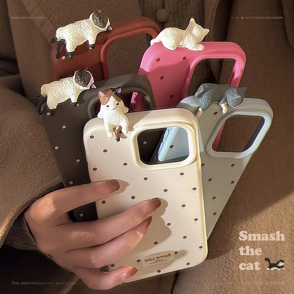Cute 3D Cat Decorative Polka Dot Case for iPhone
