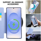 Flip Slot Card Leather Wallet Clear MagneticCase For Samsung