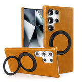 Genuine Leather Magnetic Ring Stand Bracket Case For Samsung