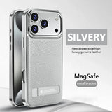Genuine Leather Metal Bracket Kickstand Case For iPhone