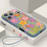 Flower Pattern Lanyard Phone Case For iPhone