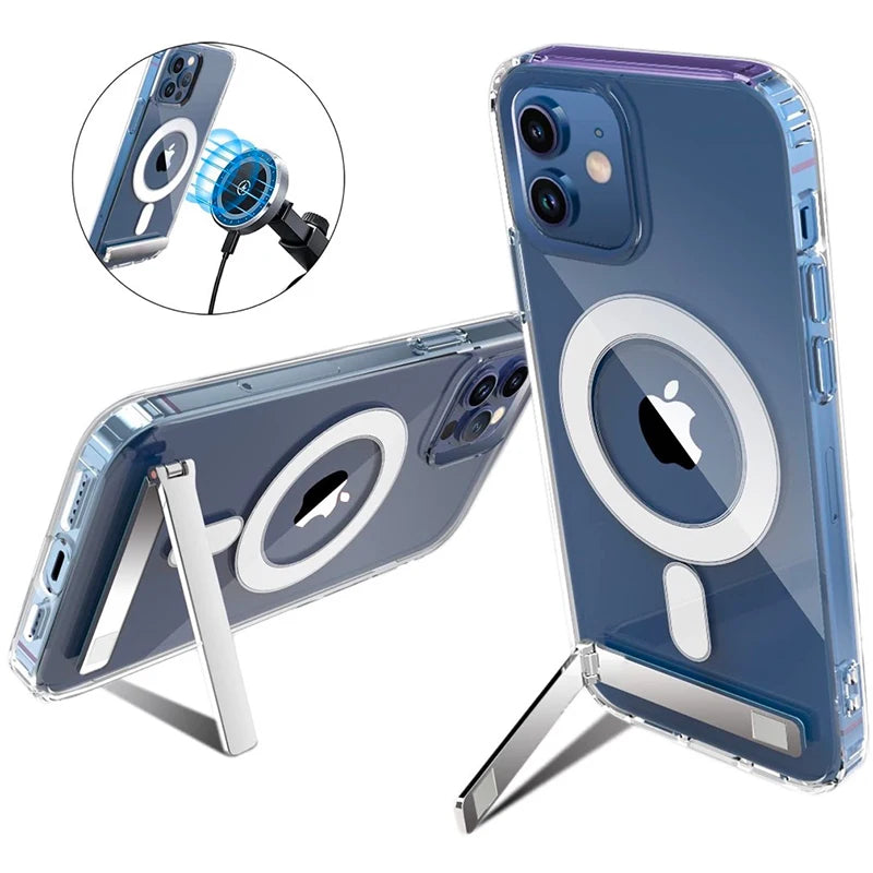 Clear Magnetic with Kickstand Case for iPhone
