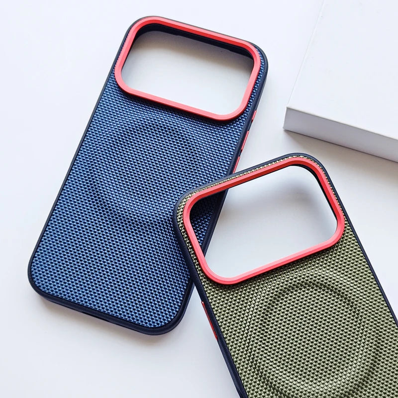 Magnetic Woven Leather Back Anti-Fingerprint Case for iPhone