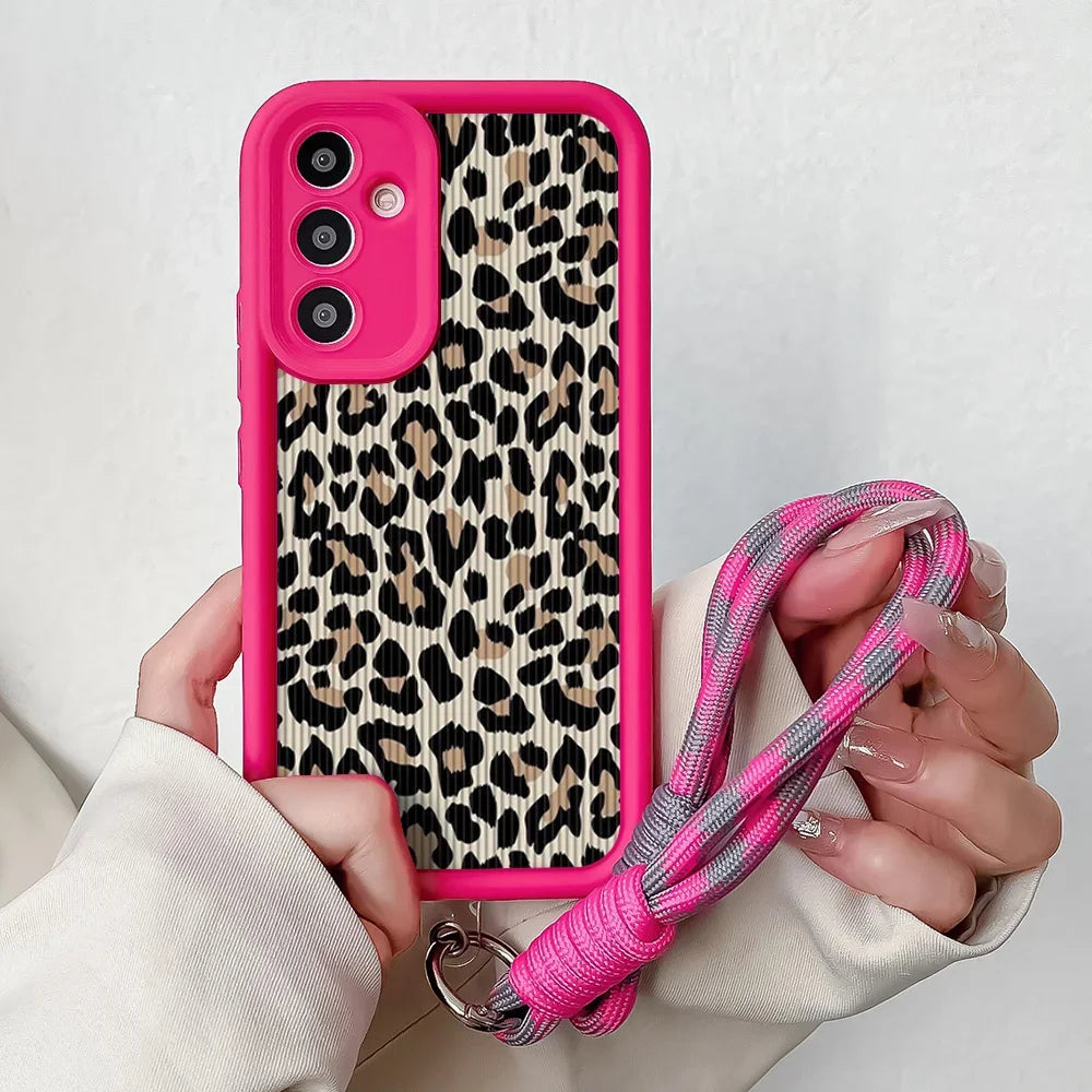 Leopard Wrist Chain Lanyard Case for Samsung