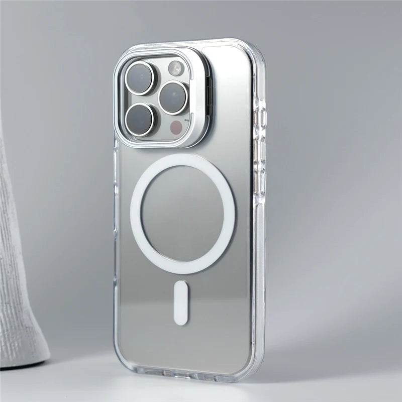 Luxury Camera Lens Holder Transparent Magnetic Case For iPhone