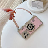 3D Retro Camera Graphic Phone Case PU Leather Strap For iPhone