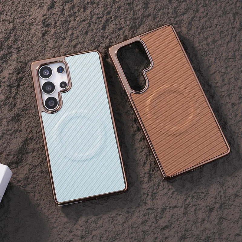 Leather Plating Soft Edge Magnetic Case for Samsung