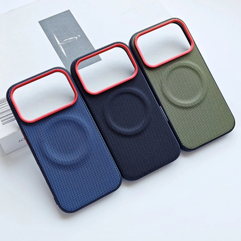 Magnetic Woven Leather Back Anti-Fingerprint Case for iPhone