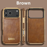Leather Magnetic Attraction Metal Buttons Case For iPhone