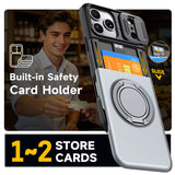 Slide Camera Hybrid Wallet Shockproof Magnetic Case For iPhone