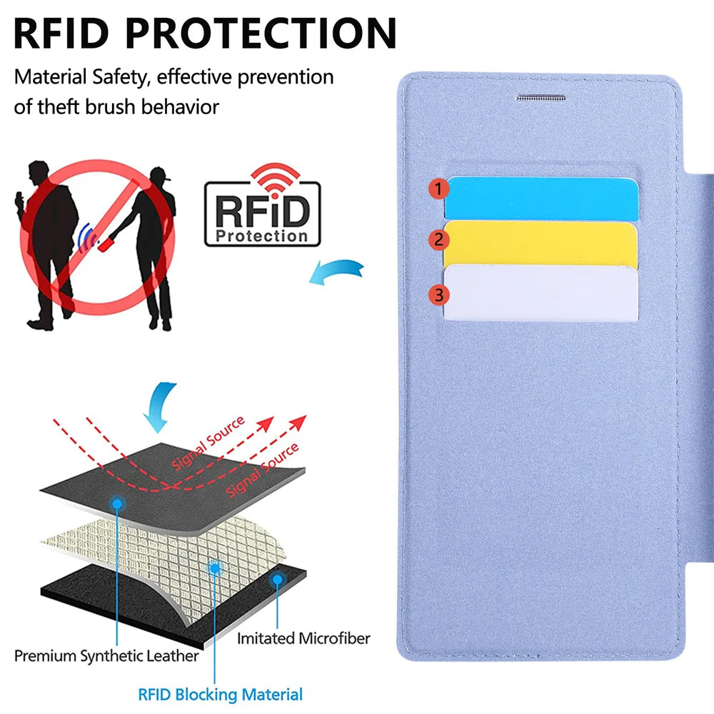 Flip Slot Card Leather Wallet Clear MagneticCase For Samsung