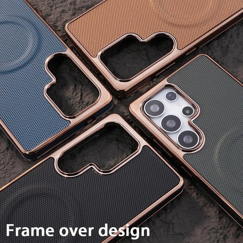 Leather Plating Soft Edge Magnetic Case for Samsung