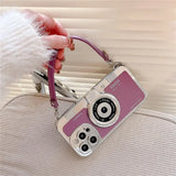 3D Retro Camera Graphic Phone Case PU Leather Strap For iPhone