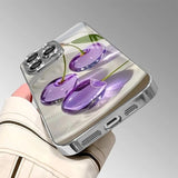 Purple Crystal Cherry Pattern Electroplated Glass Case For iPhone