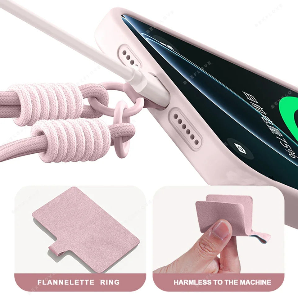 Long Crossbody Strap Magnetic Liquid Silicone Case For iPhone