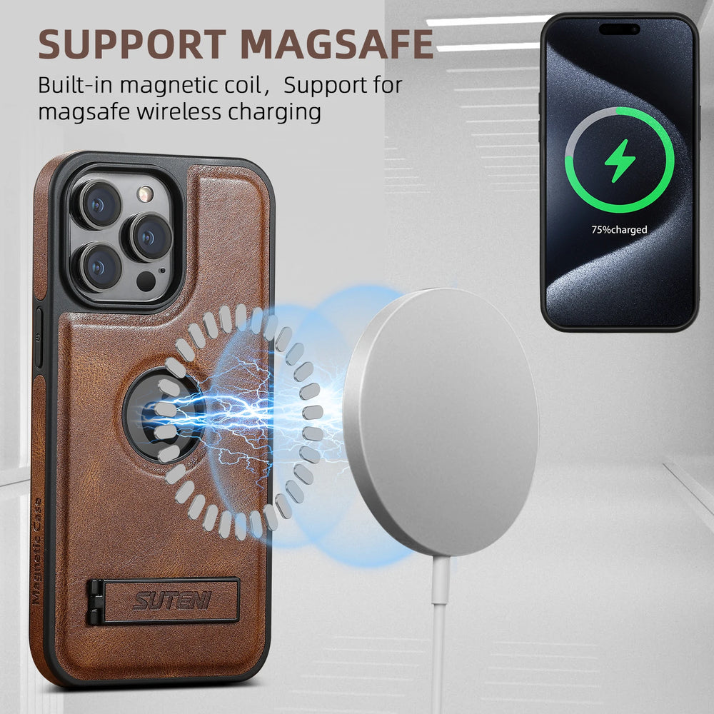 Luxury PU Leather Magnetic Stand Case For iPhone