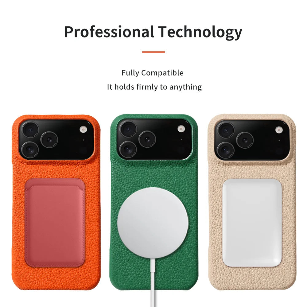 Natural Cowhide Leather Magnetic Case for iPhone