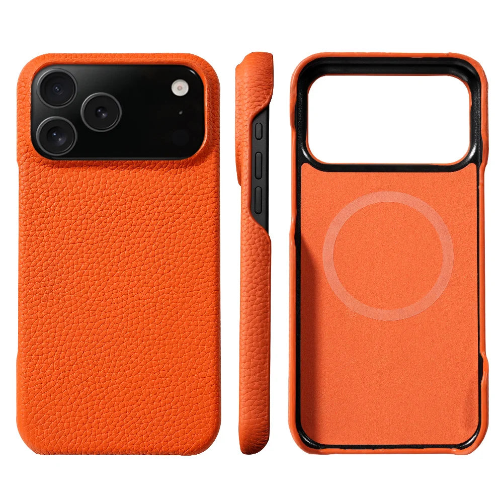 Natural Cowhide Leather Magnetic Case for iPhone