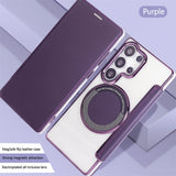 Flip Slot Card Leather Wallet Clear MagneticCase For Samsung