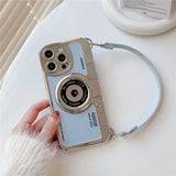 3D Retro Camera Graphic Phone Case PU Leather Strap For iPhone