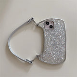 Glitter Drop Glue Plating Handbag Leather Strap Case For iPhone