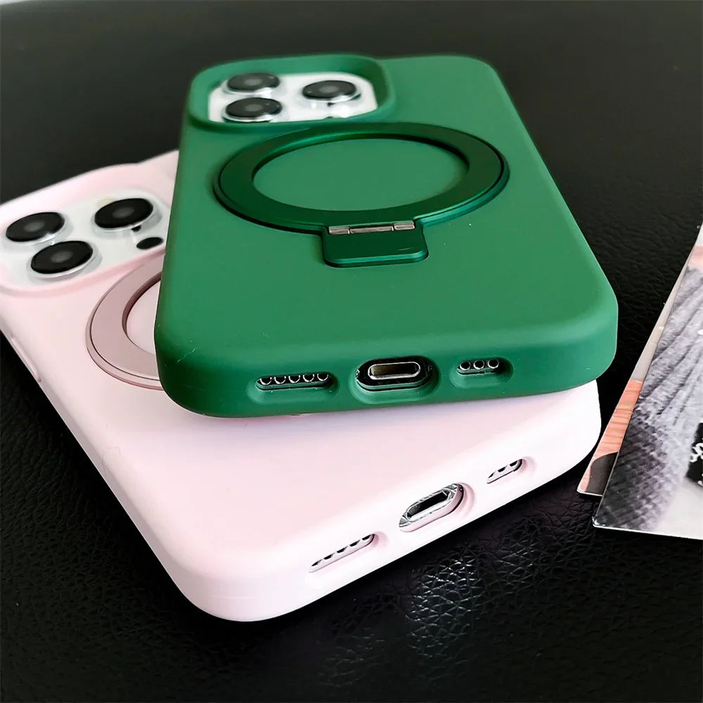 Magnetic Liquid Silicone Stand Case For iPhone