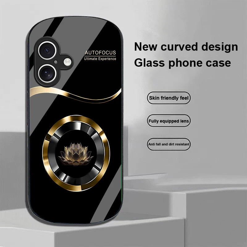 Circle Lotus Shaped Tempered Glass Case For iPhone