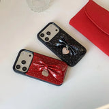 Elegant Red and Black Polka Dot Faux Leather Bow Case For iPhone
