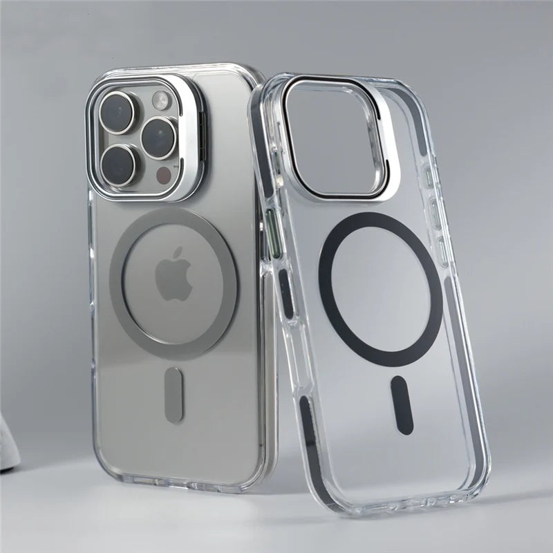 Luxury Camera Lens Holder Transparent Magnetic Case For iPhone