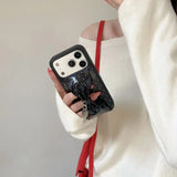 Elegant Red and Black Polka Dot Faux Leather Bow Case For iPhone