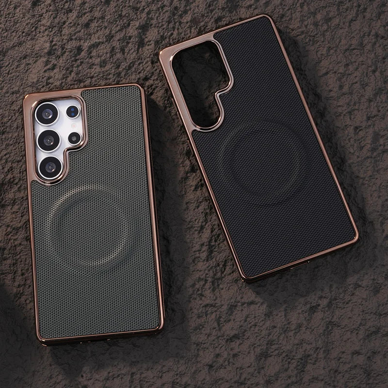 Leather Plating Soft Edge Magnetic Case for Samsung