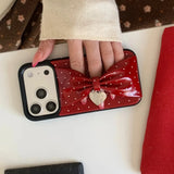 Elegant Red and Black Polka Dot Faux Leather Bow Case For iPhone