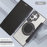 Flip Slot Card Leather Wallet Clear MagneticCase For Samsung
